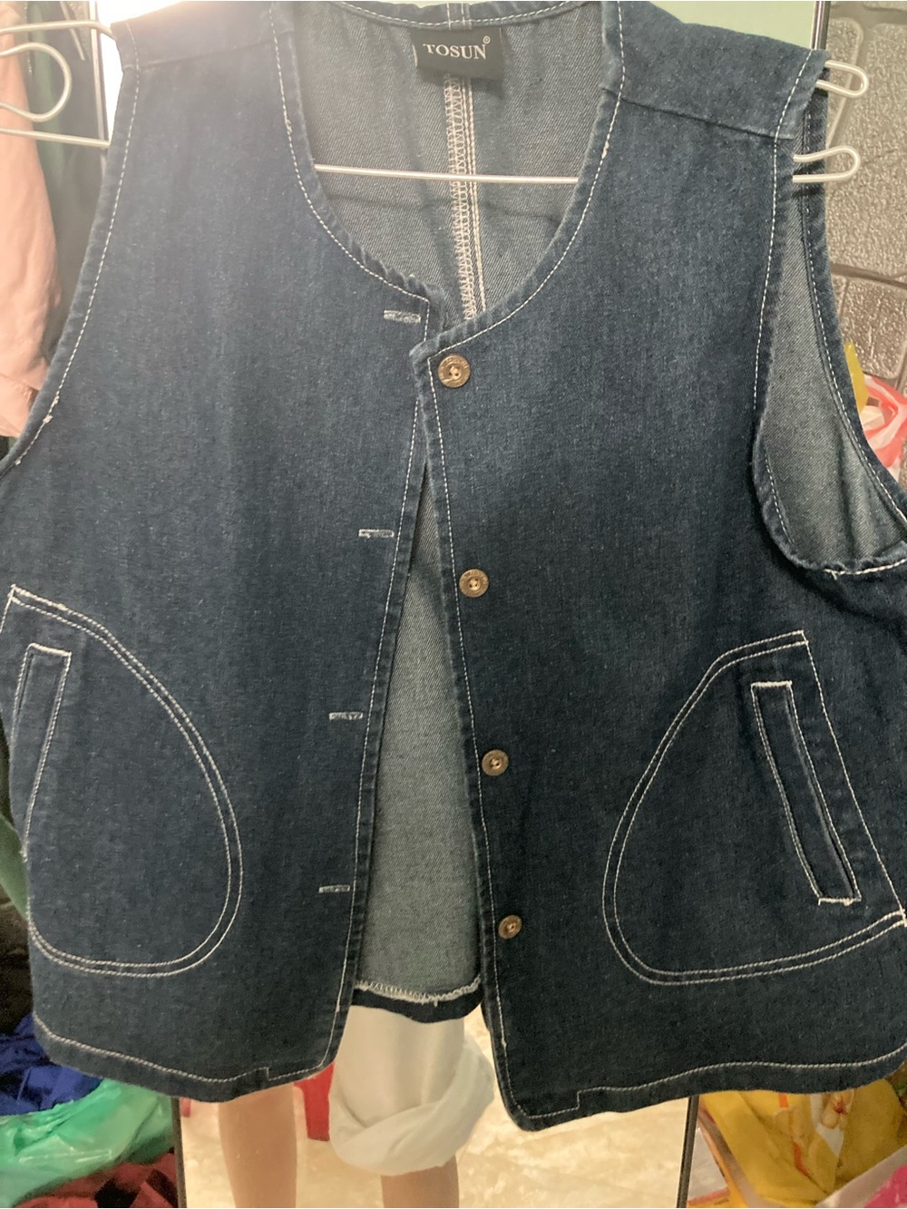 TOSUN Dark Blue Denim Sleeveless Vest